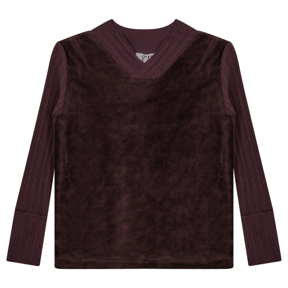 Combo Rib And Cotton Velour Top Wine