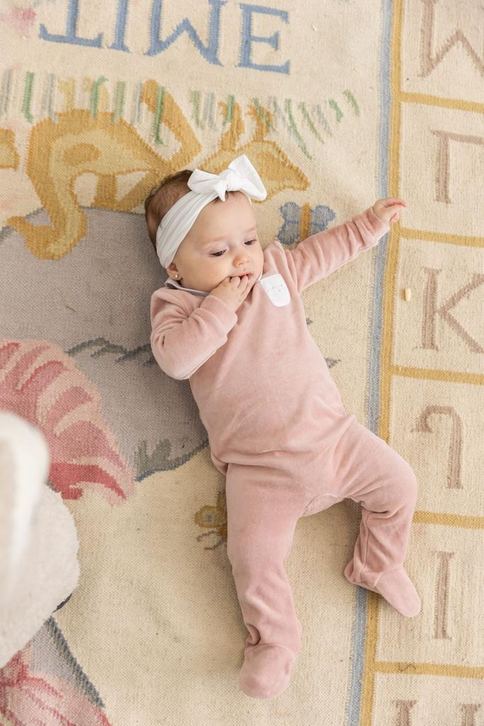 Embroidered "Petit Coeur" Velour Onesie
