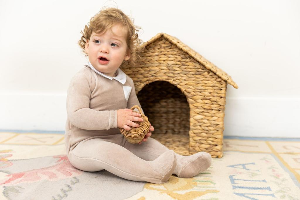 Embroidered "Petit Coeur" Velour Onesie