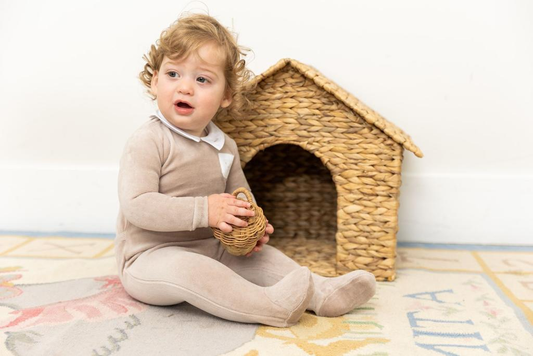 Embroidered "Petit Coeur" Velour Onesie