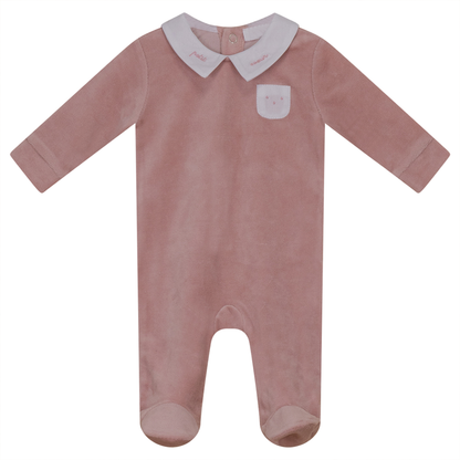 Embroidered "Petit Coeur" Velour Onesie Petal