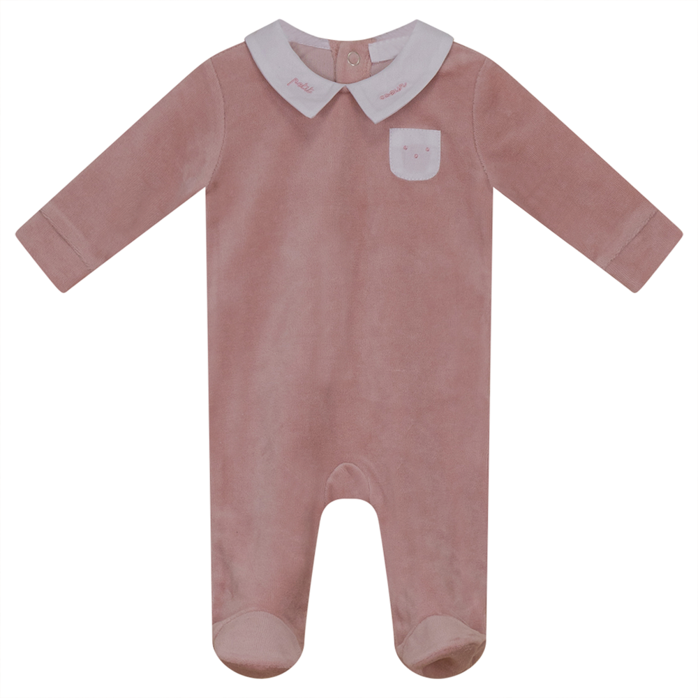 Embroidered "Petit Coeur" Velour Onesie Petal