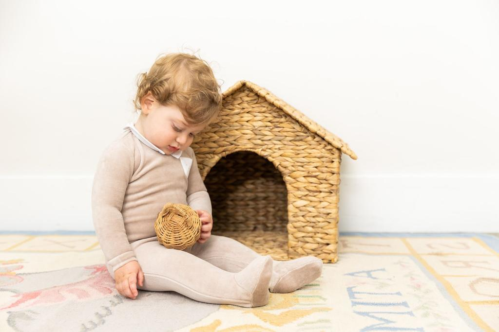 Embroidered "Petit Coeur" Velour Onesie