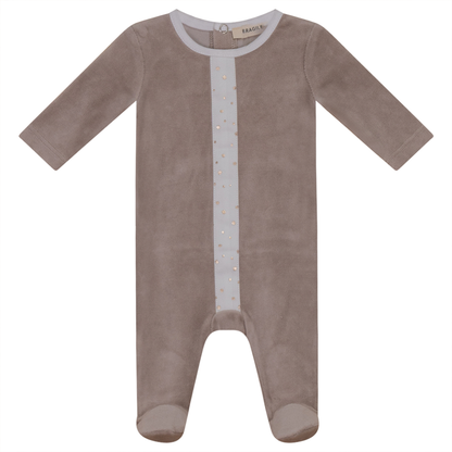 White And Gold Stars Print Velour Onesie Beige