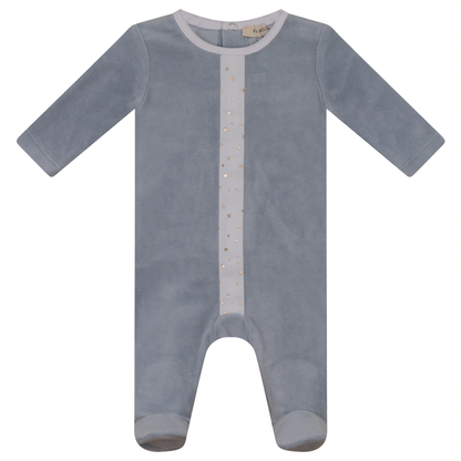White And Gold Stars Print Velour Onesie Blue