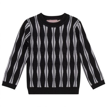 Knitted Wave Crewneck Sweater Black White