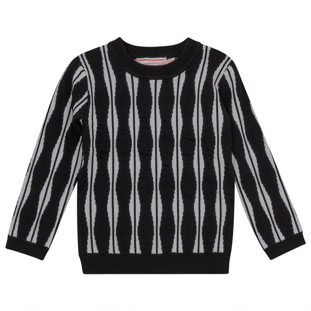Knitted Wave Crewneck Sweater Black White