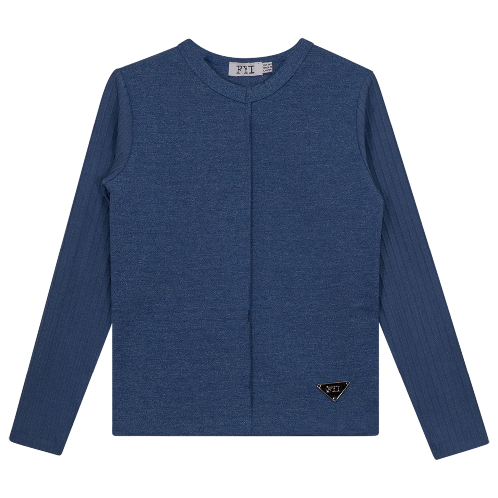 V-Neck Fine Rib Top Denim Mix