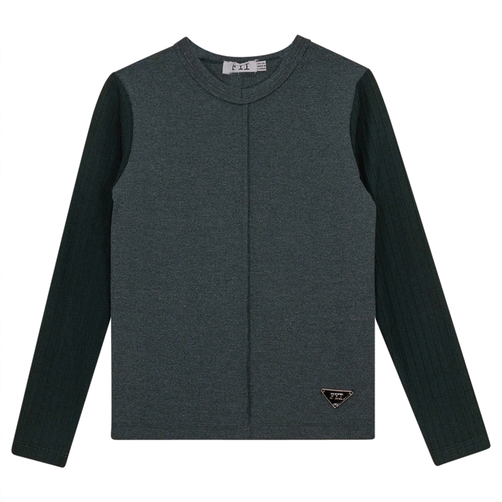 V-Neck Fine Rib Top Forest Mix