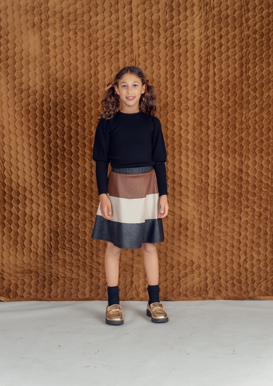 Rib Knit Top With Puff Sleeves