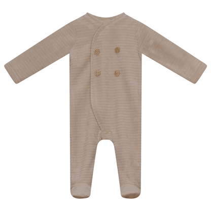 Double Press Look Rib Velour Onesie Beige