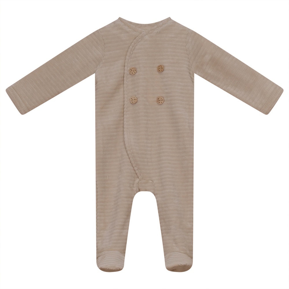 Double Press Look Rib Velour Onesie Beige
