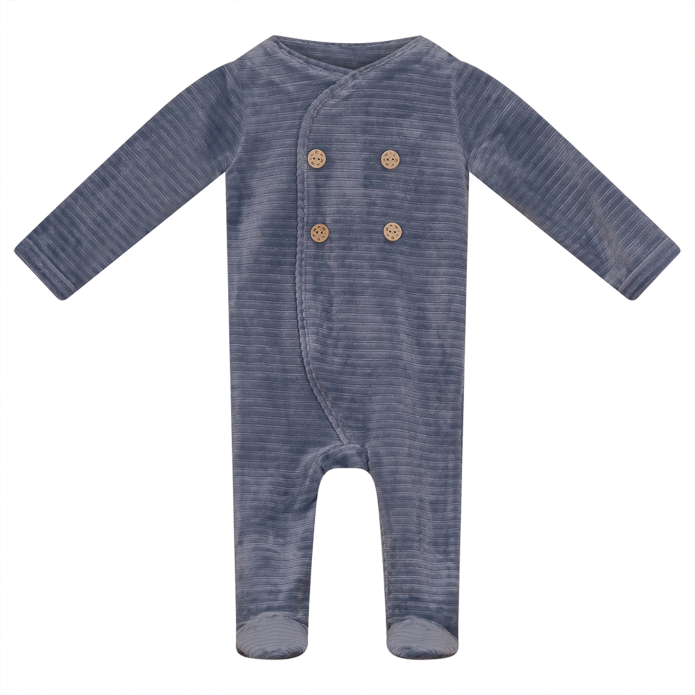 Double Press Look Rib Velour Onesie Grey Blue