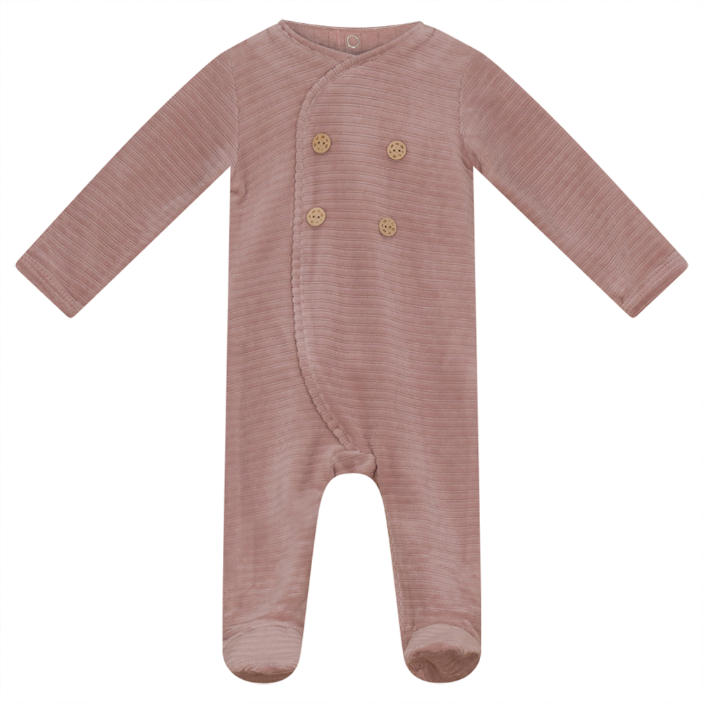 Double Press Look Rib Velour Onesie Light Pink