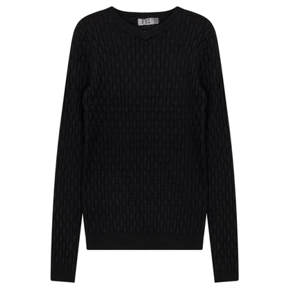 Knit Textured V-Neck Top Black