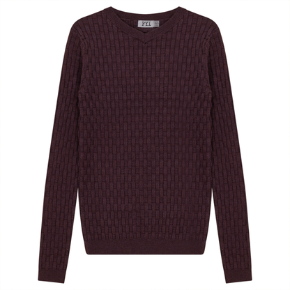 Knit Textured V-Neck Top Wine