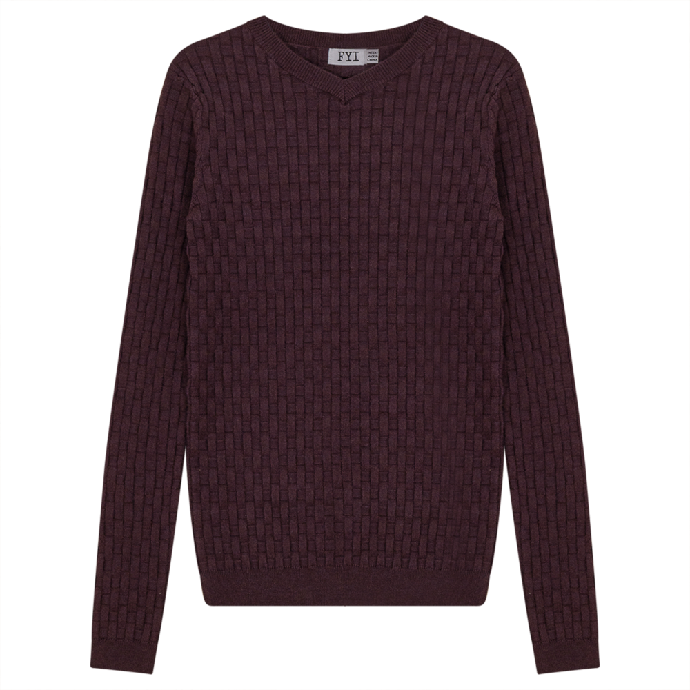 Knit Textured V-Neck Top Wine