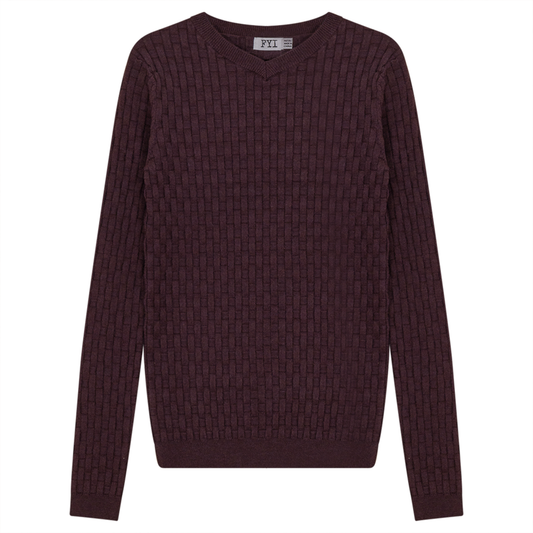 Knit Textured V-Neck Top Wine