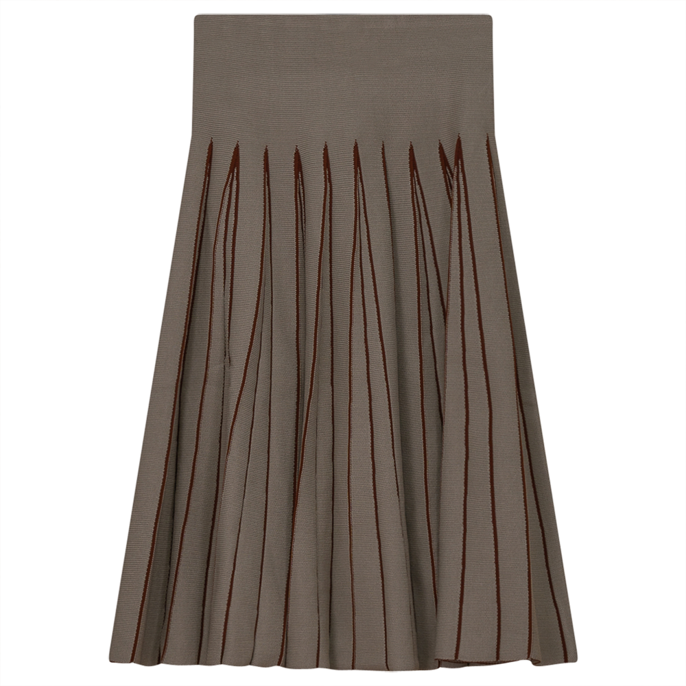 Jersey Kint Pleated Skirt Stone Cognac