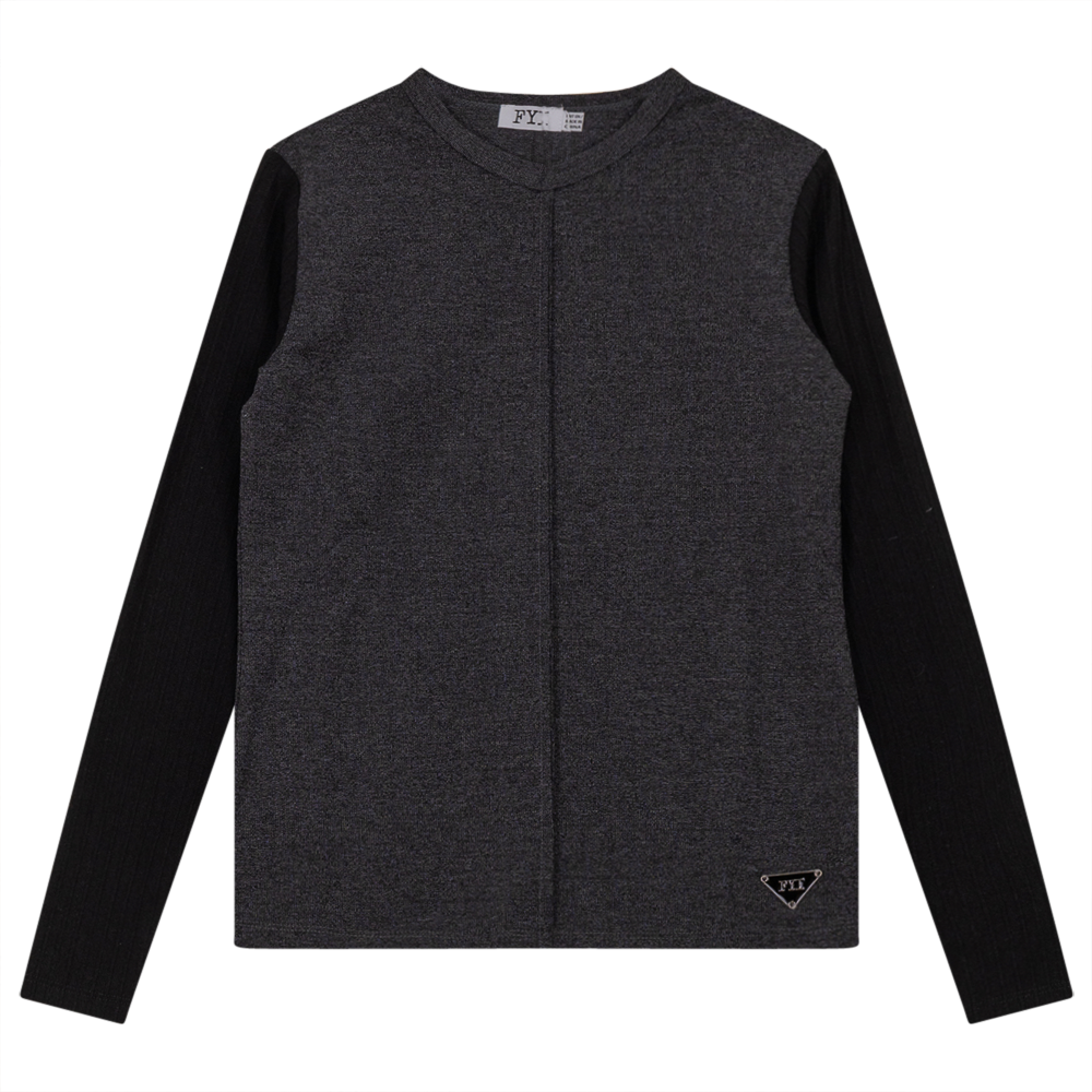 V-Neck Fine Rib Top Black Mix