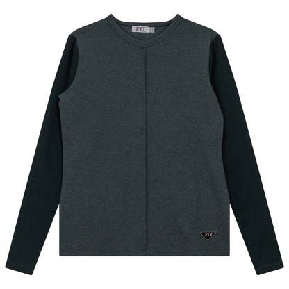 V-Neck Fine Rib Top Forest Mix