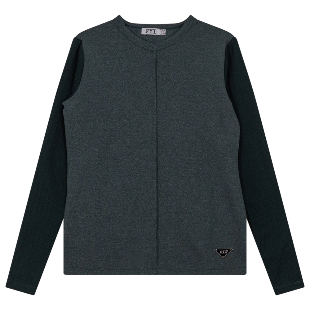 V-Neck Fine Rib Top Forest Mix