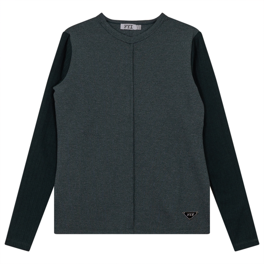 V-Neck Fine Rib Top Forest Mix