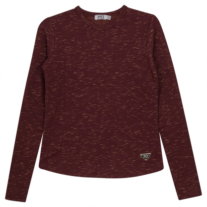 Stretch Mix V Neck Top Burgundy