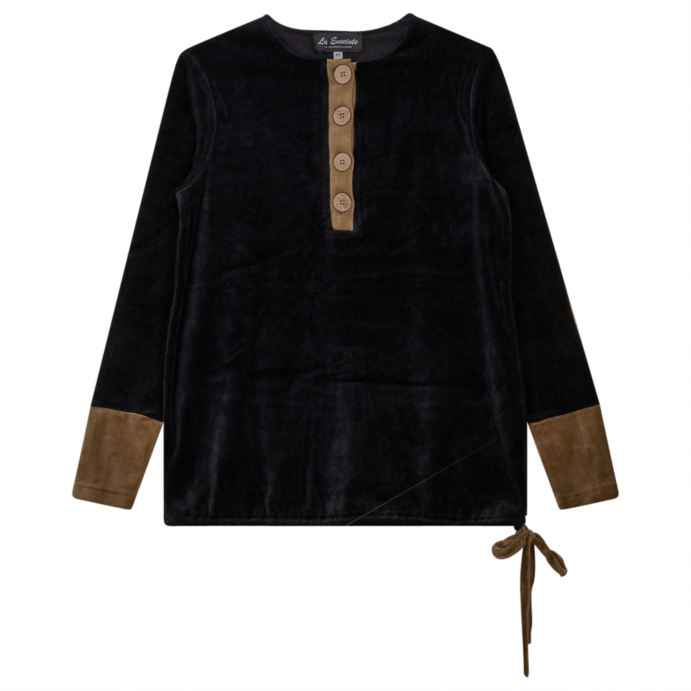 Velour Henley Contrast Maternity Top Black