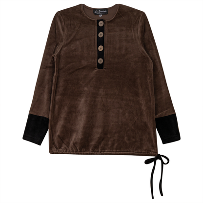 Velour Henley Contrast Maternity Top Coffee
