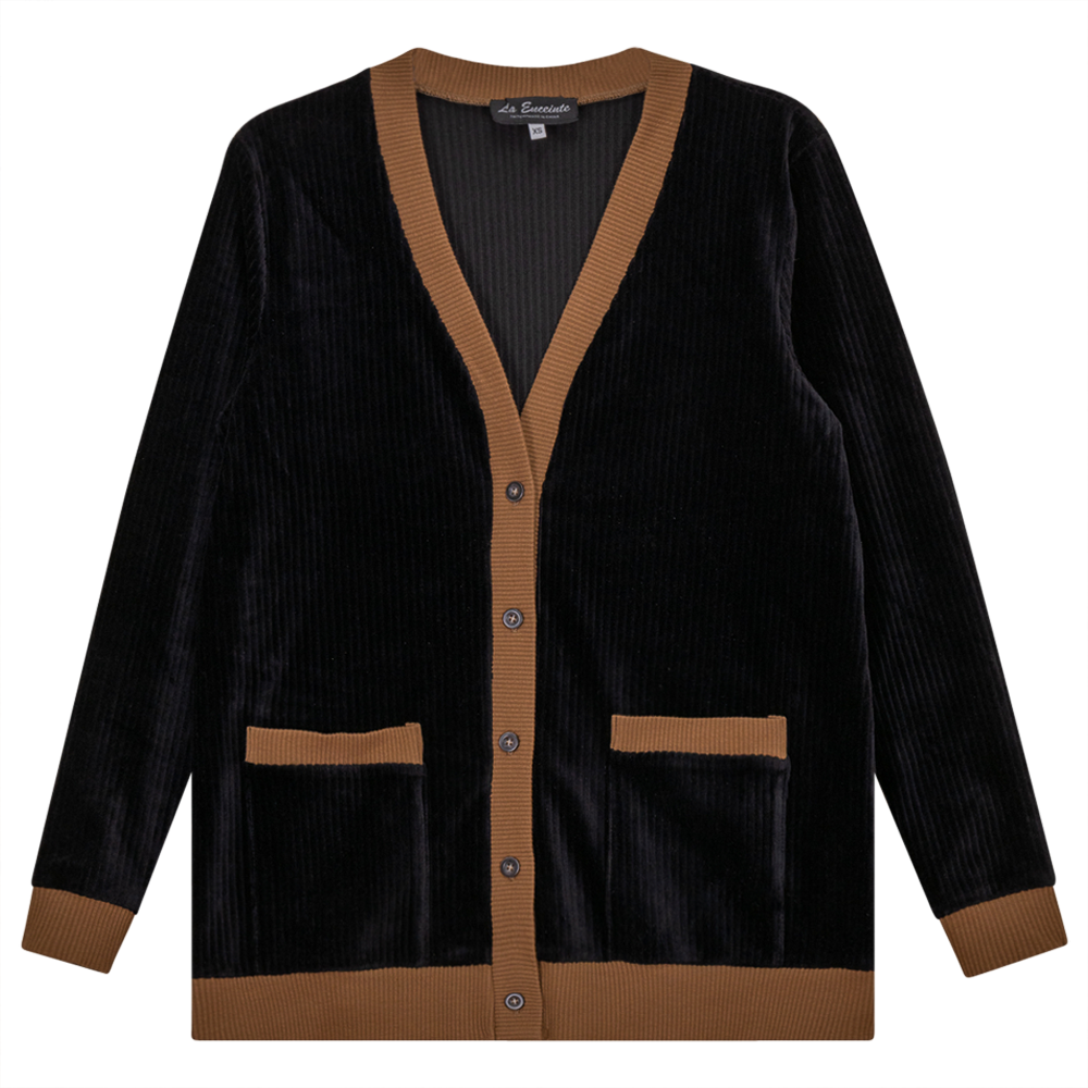 Maternity Ribbed Velour Contrast Cardigan Black