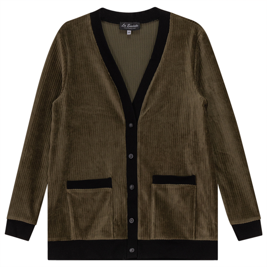 Maternity Ribbed Velour Contrast Cardigan Olive