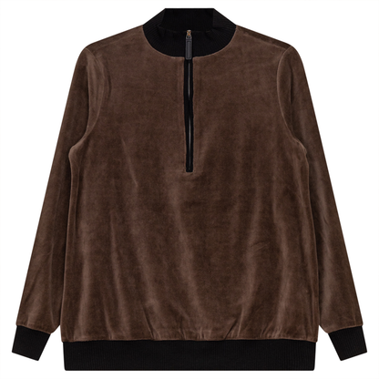 Velour Zipper Mock Neck Contrast Maternity Top Coffee Black