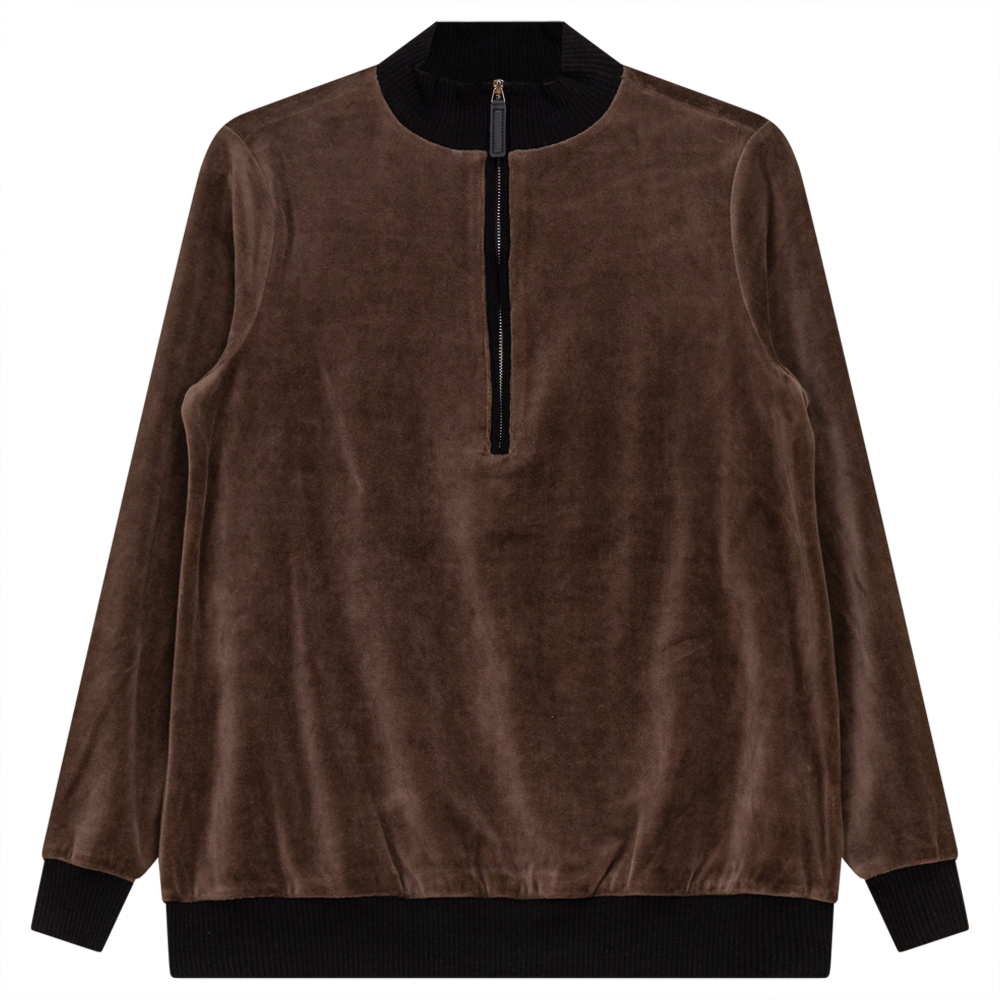 Velour Zipper Mock Neck Contrast Maternity Top Coffee Black