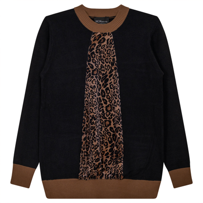 Maternity Knit Leopard Design Sweater Black Taupe