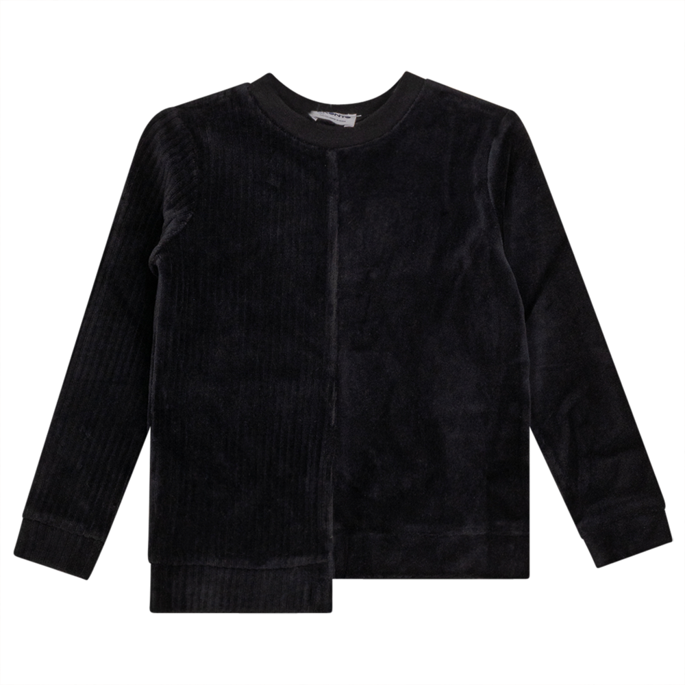 Combo Rib & Solid Velour Top Black
