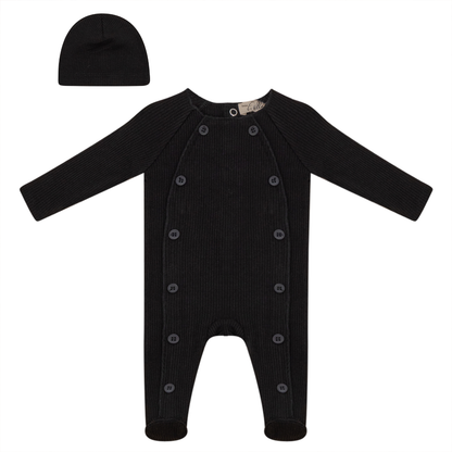 Ribbed Onesie With Fake Button Closure