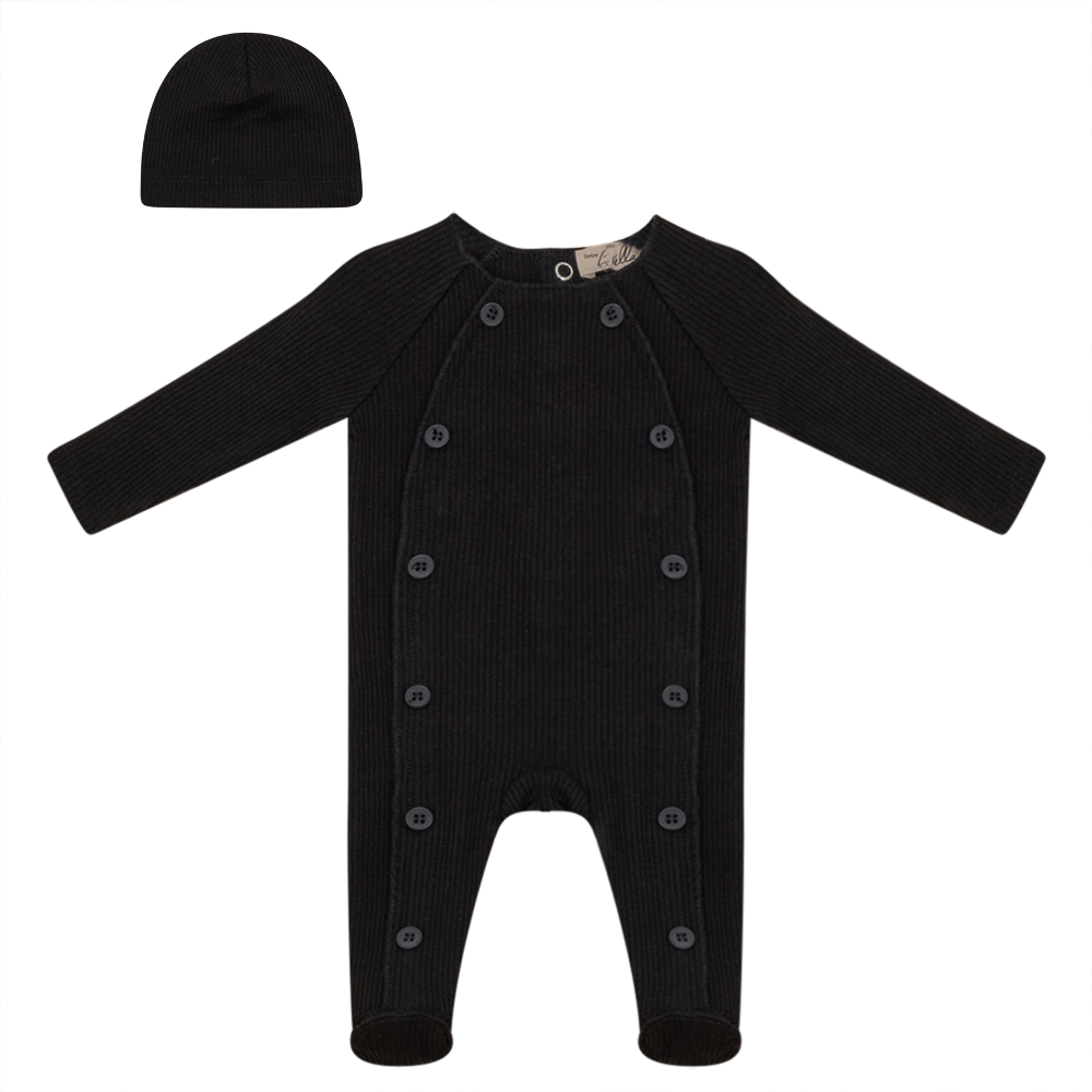 Ribbed Onesie With Fake Button Closure