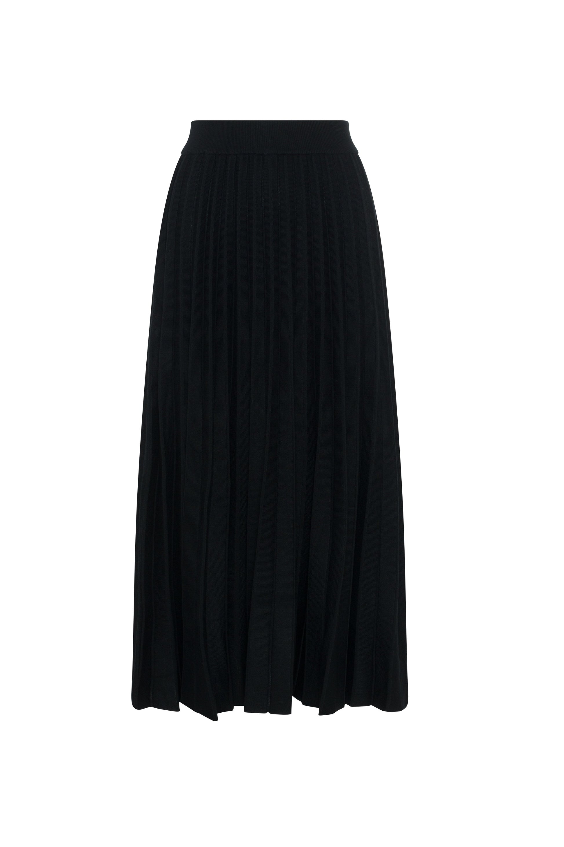 Pleated Knit Maxi Skirt Black