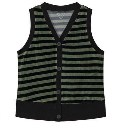 Stripped Velour Vest Black Dark Olive