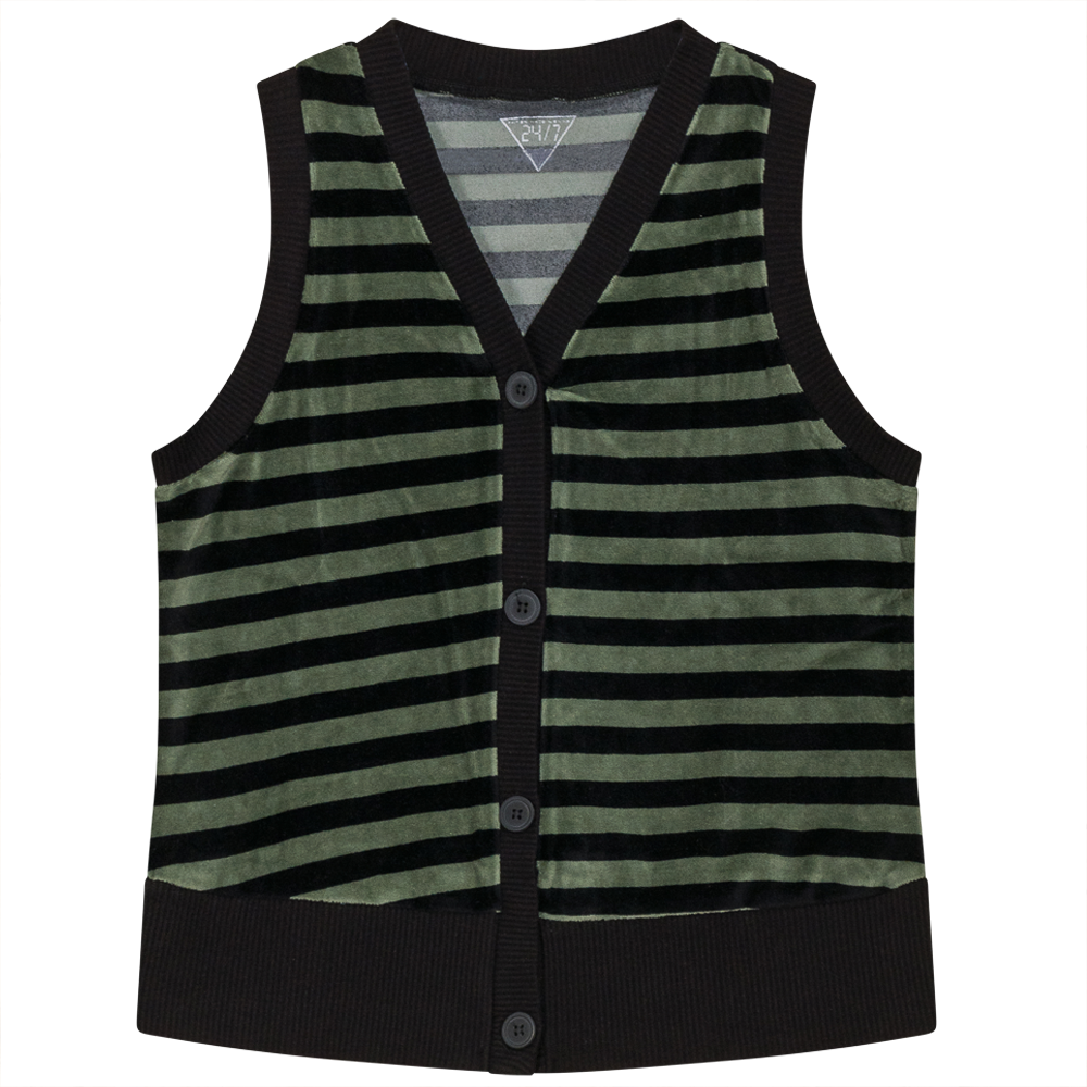 Stripped Velour Vest Black Dark Olive