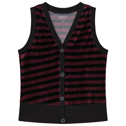 Stripped Velour Vest Black Eggplant