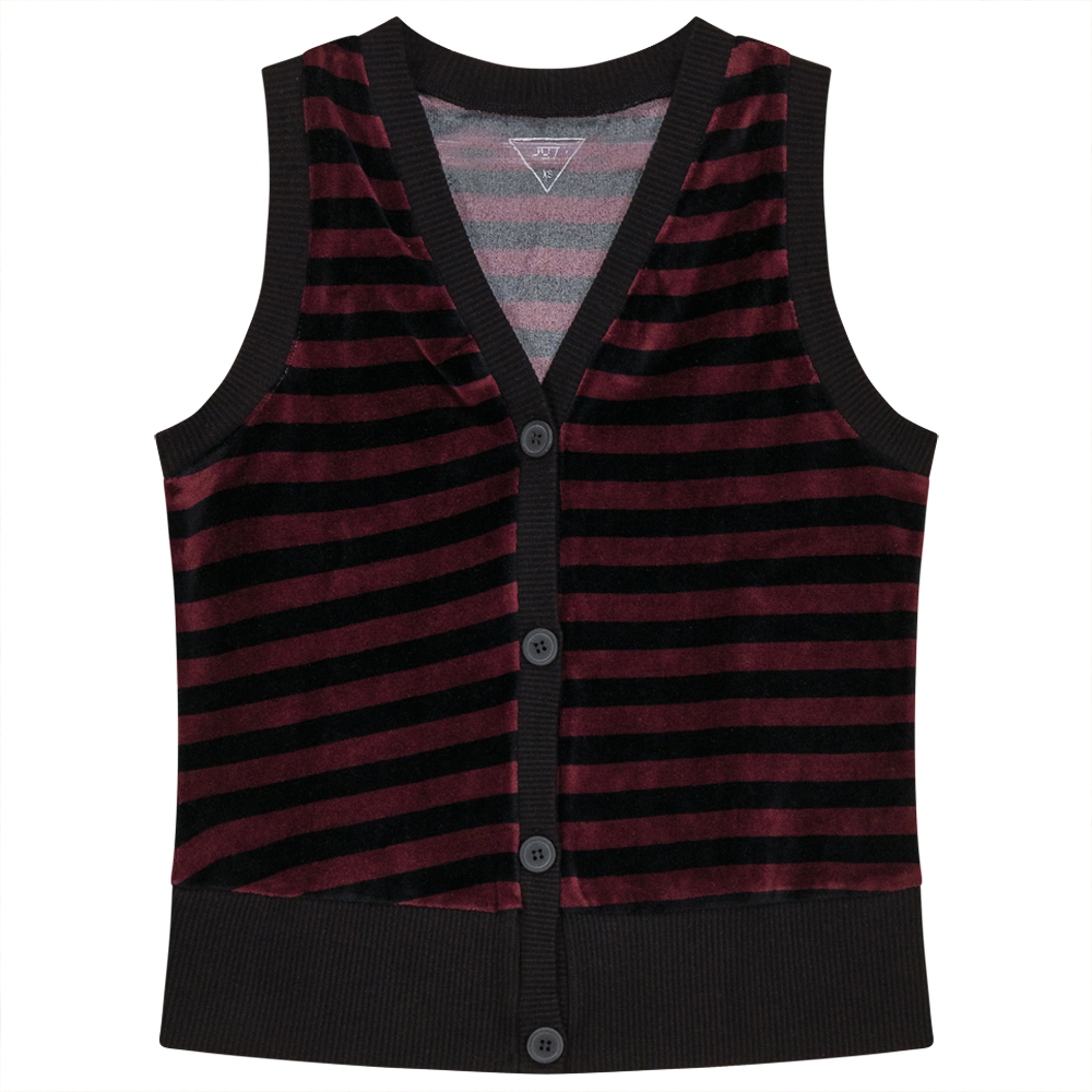 Stripped Velour Vest Black Eggplant