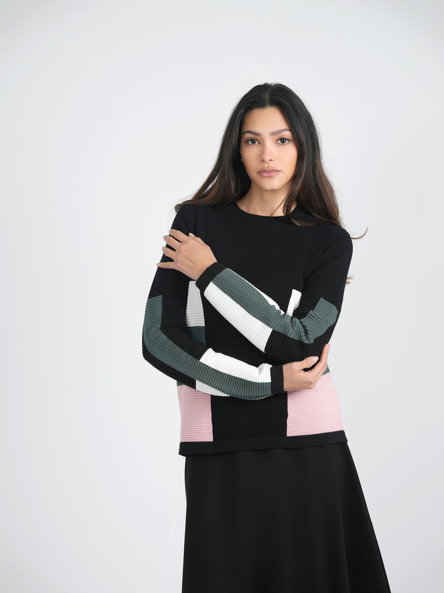 Striped Color Blocked Knit Sweater