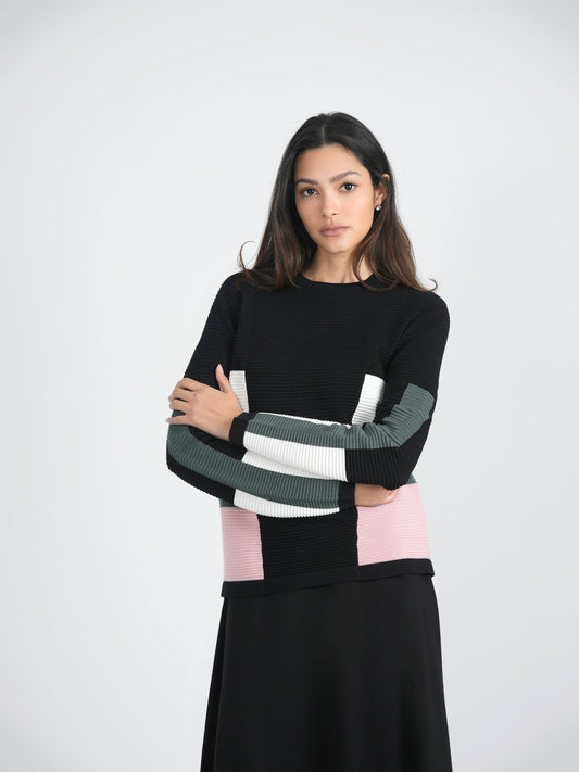 Striped Color Blocked Knit Sweater