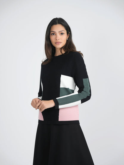 Striped Color Blocked Knit Sweater