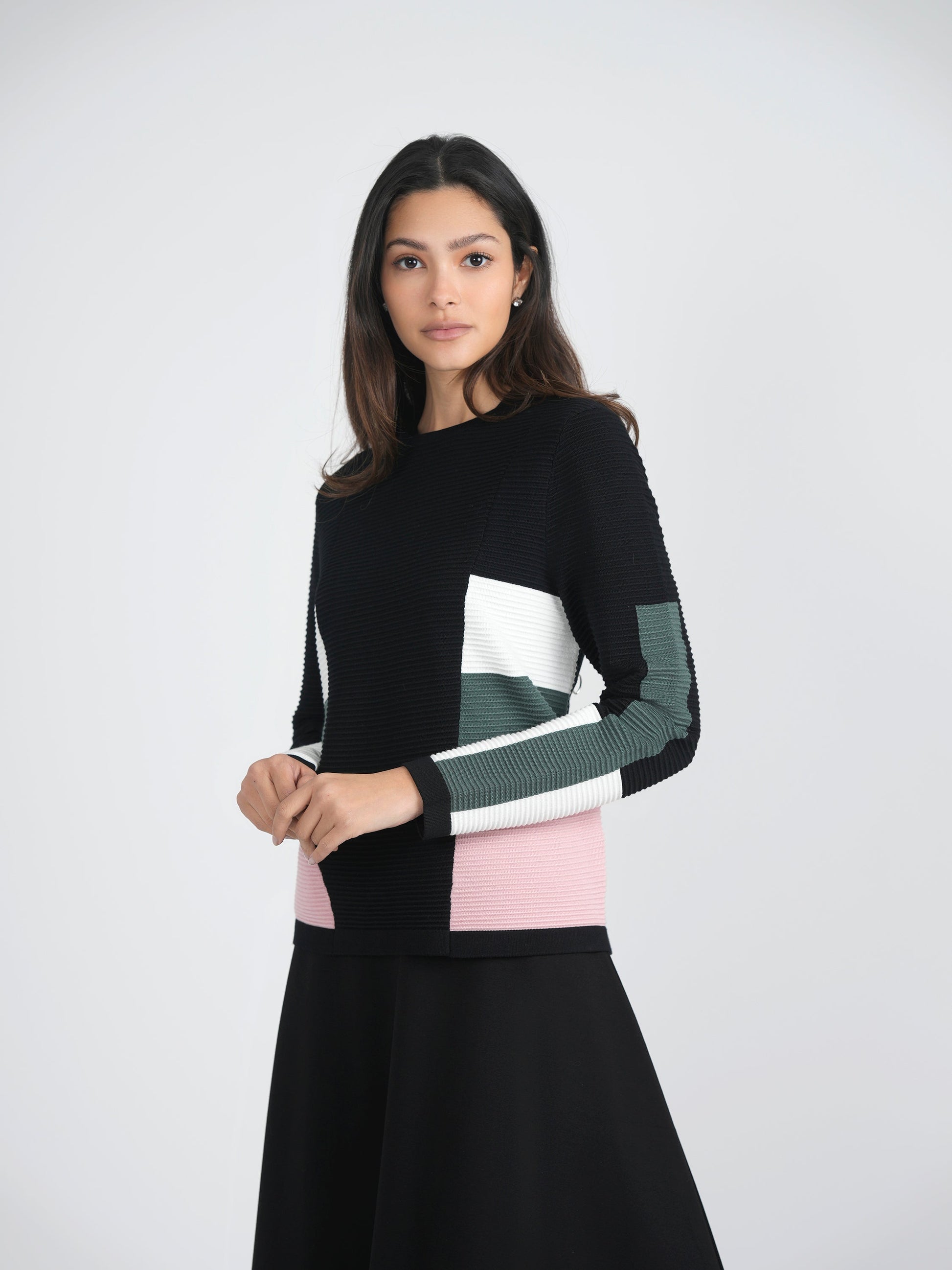 Striped Color Blocked Knit Sweater