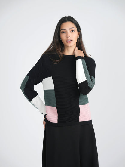 Striped Color Blocked Knit Sweater