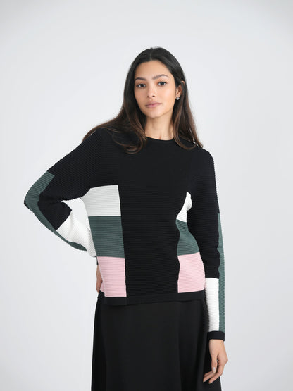 Striped Color Blocked Knit Sweater