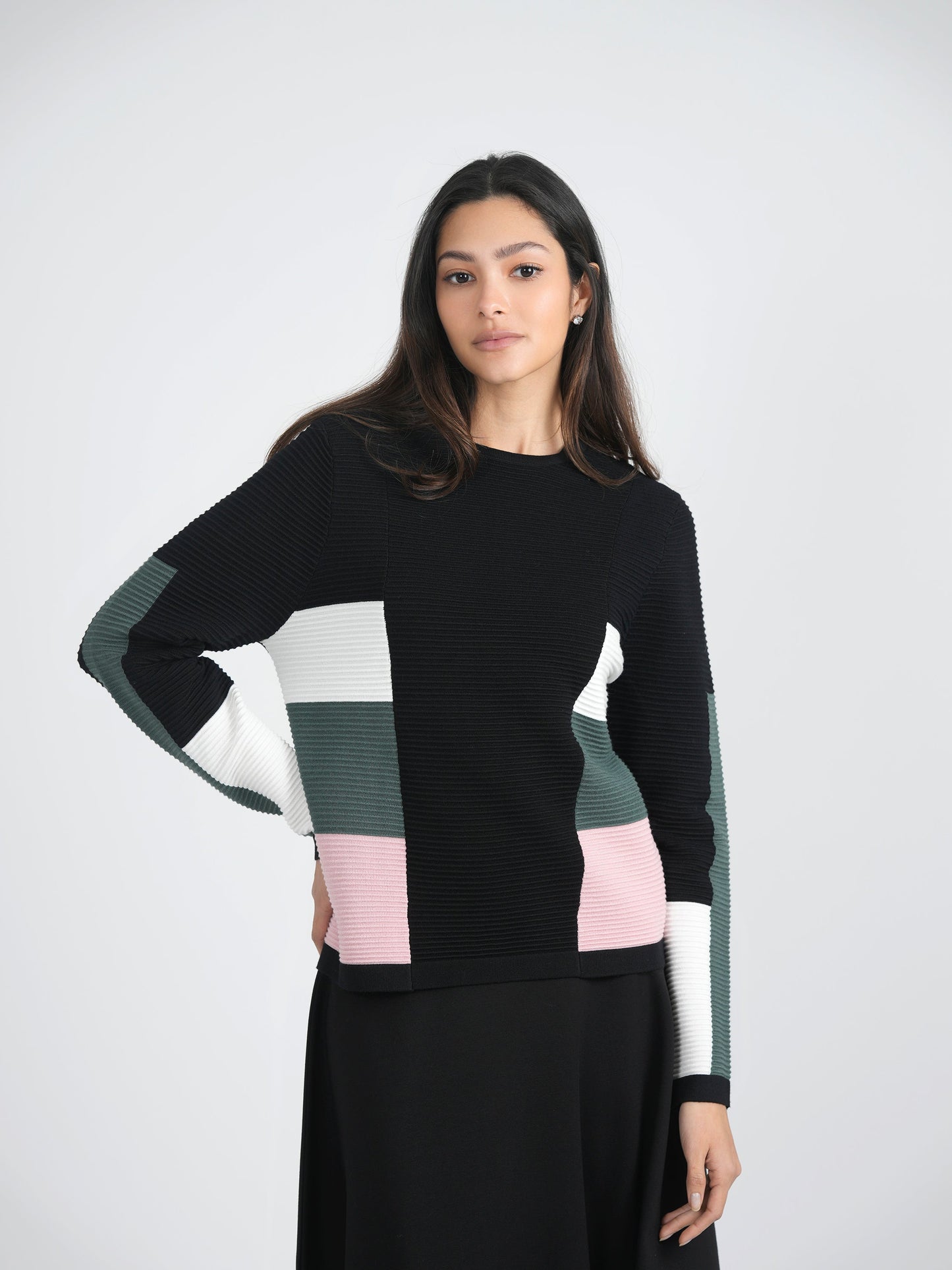 Striped Color Blocked Knit Sweater